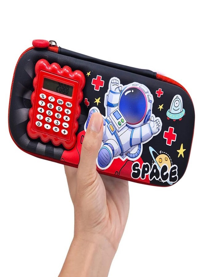 PARTEET Space Printed 3D Cover Pencil Case with Calculator | 2 Compartments Pencil Case and Stylish Pen Pencil Holder and School Supply Organizer Pouch for Girls (Dark Blue) - Image 2